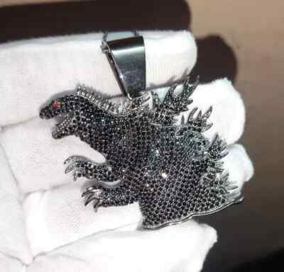 3 Ct Round Cut Simulated Black Diamond Godzilla Pendant 14K Black Gold Plated-image