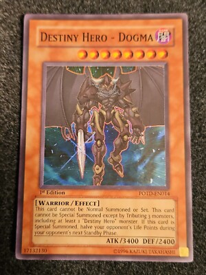Yugioh! 1x Destiny Hero - Dogma - POTD-EN014 - Super Rare - 1st Edition VLP-image