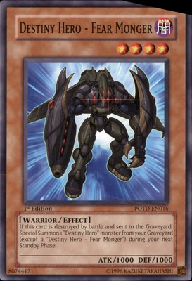 1st Ed Destiny HERO - Fear Monger POTD-EN016 Yugioh-image