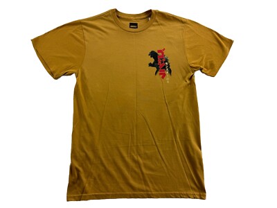Godzilla in Japan Cherry Blossoms Mustard Yellow Graphics T-Shirt Japanese Small-image