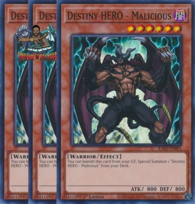 Yugioh! 3x Destiny HERO - Malicious RA03-EN001 Super Rare 1st Ed NM-image