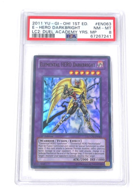 2011 YuGiOh Elemental HERO Darkbright LCGX-EN063 Super Rare 1st Edition PSA 8-image