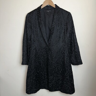 Eileen Fisher Silk Jacket Womens Med Black Polka Dot Long Sleeve Mid Length Goth-image