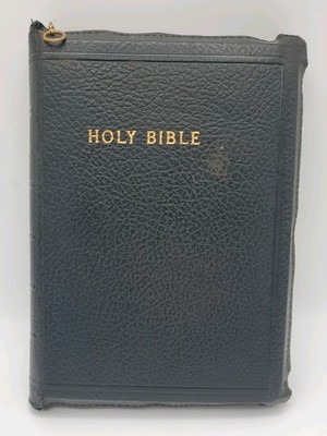 Vintage Holy Bible King James Version Maps Black Leather Zip Cover USA 1954-image