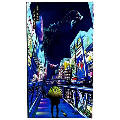 Godzilla Osaka Neon Ukiyo-e Washi Fabric Board Cyberpunk Canvas Design Art-image