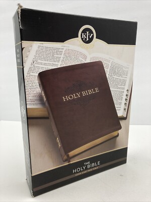 KJV Super Giant Print Bible Leather Red Letter THUMB INDEXED Chestnut Brown-image