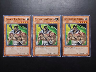 Yugioh - Elemental Hero Wildheart EEN-EN008 Common 1st Edition Playset x3-image