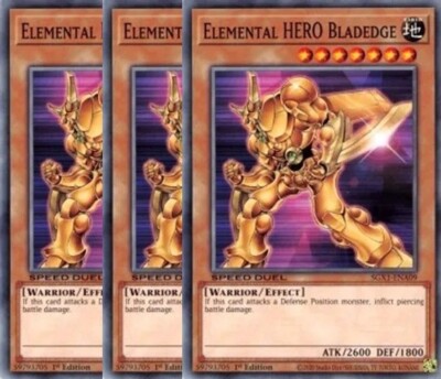 Yugioh Elemental HERO Bladedge x 3 - 1st Edition NM - Free Holographic Card-image