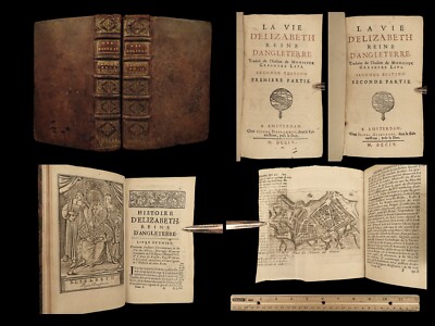 1704 Queen Elizabeth Tudor England Portraits Maps Henry VIII Anne Boleyn Leti 2v-image