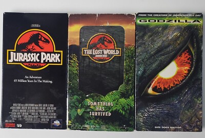 VHS *DINO-TASTIC* LOT (3x) - JURASSIC PARK, LOST WORLD, GODZILLA (1998)-image