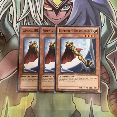 LCGX-EN026 x3 Elemental HERO Captain Gold Common Excellent Condition Yugioh -image