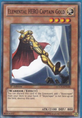Yu-Gi-Oh! Elemental Hero Captain Gold LCGX-EN026 1st Ed. EXCELLENT Format Edison-image