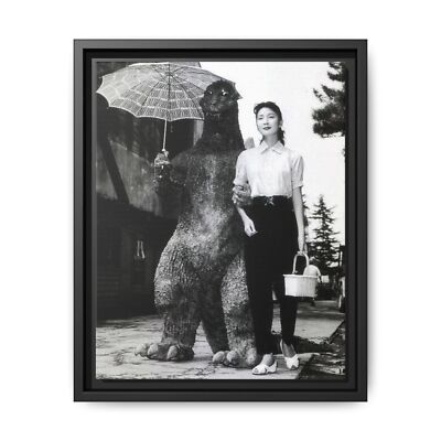 Godzilla At Lunch With Girlfriend Matte Canvas, Framed  -image
