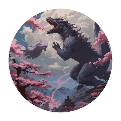 Godzilla Japan Mousepad - 7.5 inch circle mat - Japanese Kaiju Blossom Heavens-image