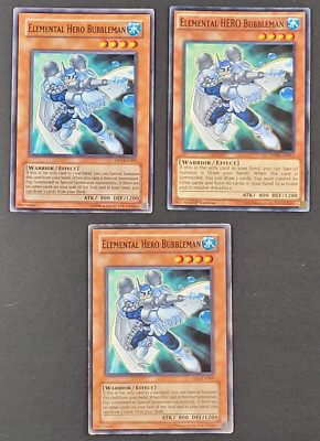 Yugioh - 3x Elemental Hero Bubbleman - DP1-EN009 - Light Play LP - 1st/Unl, 2005-image