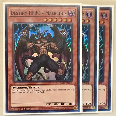 Yugioh! 3x Destiny HERO - Malicious RA03-EN001 Super Rare 1st Ed NM-image