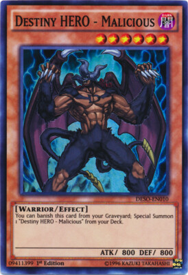 Yugioh! Destiny HERO - Malicious - DESO-EN010 - Super Rare - 1st Edition Near Mi-image