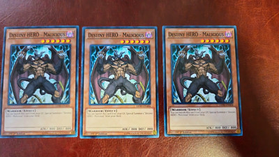 YUGIOH: 3x Destiny HERO - Malicious LEHD-ENA04 Common 1st Edition NM PLAYSET-image