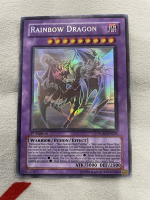 Yugioh Elemental Hero Chaos Neos/Rainbow Dragon Misprint GLAS-EN036 1st Ed NM-image