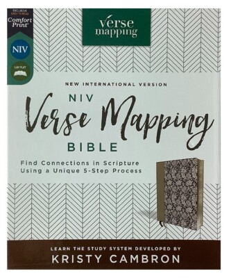 Zondervan NIV Verse Mapping Bible; 2021 Navy Floral Leather Soft; 8 Point-image