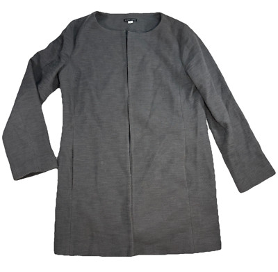 Eileen Fisher Cardigan Gray Herringbone Open Long Jacket Jacquard Sample SM-image