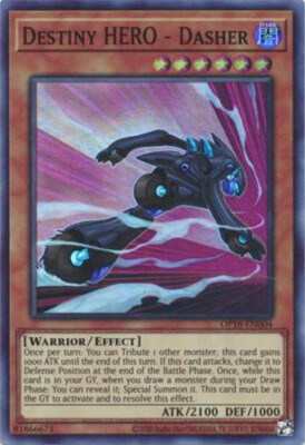 Yu-Gi-Oh Card - OP18-EN004 - DESTINY HERO - DASHER (super rare holo) - NM/Mint-image