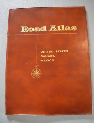 Vintage 1964 Rand McNally Road Atlas United States Canada Mexico Leather Bound-image