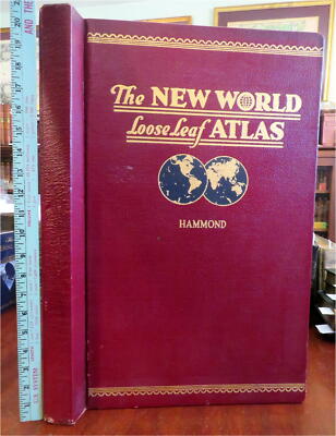 New World Loose Leaf Atlas c. 1929 monumental leather atlas 100+ maps-image