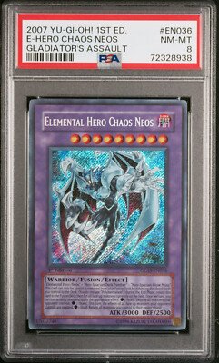YUGIOH 1ST GLAS-EN036 ELEMENTAL HERO CHAOS NEOS SECRET RARE PSA 8 NM #72328938-image