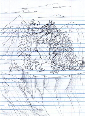 art work original pincil drawing 11 x 7  Godzilla-image