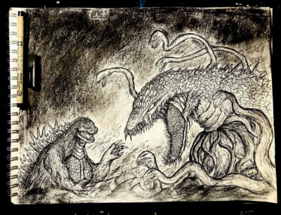 11x14inch Godzilla vs Biollante Original Pen drawing.-image
