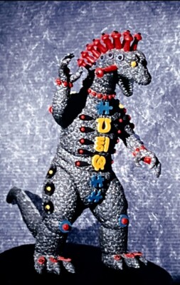GODZILLA PUNK DAY-GLO RED MOHAWK and PSYCHEDELIC ENHANCEMENTS 35 MM ART SLIDE  1-image