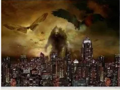 Lucksty Godzilla City  Canvas Wall Decor Dimensions: 6x8 FT-image