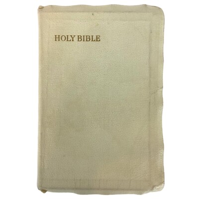 Holy Bible King James Version KJV Collins Press England White Faux Leather 1957-image