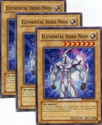3 X YU-GI-OH ELEMENTAL HERO NEOS 1ST ED COMMON NM/MINT POTD-EN001-image