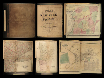 1867 HUGE ATLAS New York City Brooklyn Yonkers Color City MAPS FW Beers-image