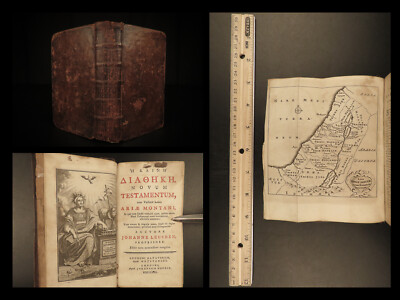 1772 BIBLE Greek & Latin New Testament Calvinism Hebraica Montanus Leusden MAP-image