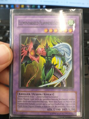 Yugioh Elemental Hero Flame wingman Super rare DP1-DE010 German Unl ed LP-image