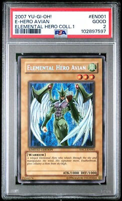 YUGIOH Elemental Hero Collection Avian EHC1-EN001 PSA 2 Secret Rare-image