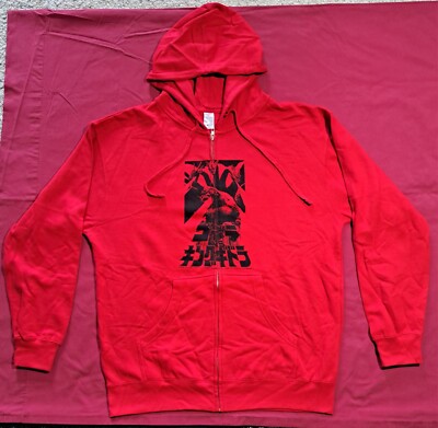 Godzilla Vs King Ghidorah NEW Red Zip Up Hoodie Size Large 2010 Print Toho -image