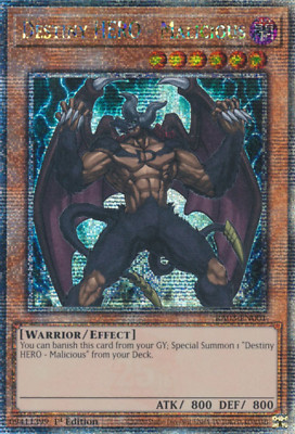 1X NM Destiny HERO - Malicious - RA03-EN001 - Quarter Century Rare 1st Edition-image