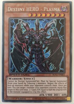 YuGiOh Destiny HERO - Plasma Secret Rare 1st Edition SGX1-ENB01 Speed Duel NM-image