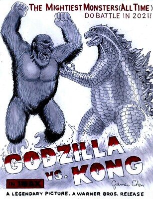 GODZILLA VERSUS KONG ORIGINAL COMIC ART COLOR SKETCH ON CARD STOCK -image