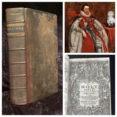 1611 KING JAMES BIBLE Complete FIRST EDITION Small Folio MAP Genealogies 1616-image