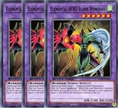 Yugioh - Elemental HERO Flame Wingman x 3 - 1st Edition NM - Free Holo Card-image