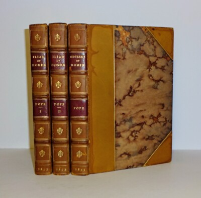 1853 HOMER The Iliad & Odyssey, Map & Flaxman Illust, Root & Son Fine Binding VG-image