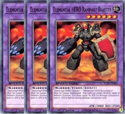 Yugioh - Elemental HERO Rampart Blaster x 3 - 1st Edition NM - Free Holo Card-image