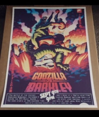 CHARLES BARKLEY💥VS GODZILLA💥 OLD SCHOOL 8.5x11 ULTRA GLOSSY COLOR ART POSTER🔥-image