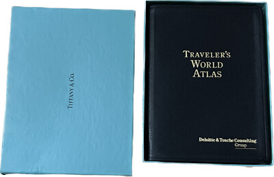 Tiffany & Co Traveler's World Atlas Original Box Leather Bound Deloitte Gift VTG-image