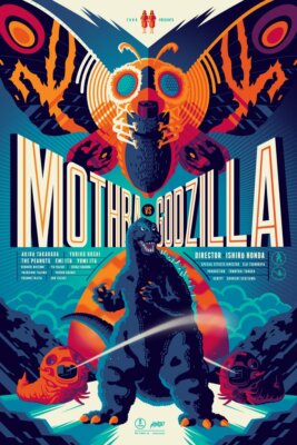 Mothra Vs. Godzilla Regular Silk Screen Mondo Poster Print by Tom Whalen-image
